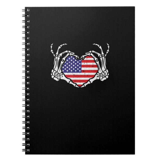 Carnet Skeleton Hand Heart 4e Du Drapeau Américain Patrio (Devant)