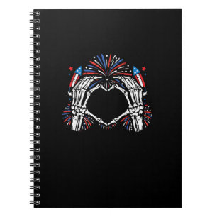 Carnet Skeleton Hand Heart USA Patriotic American