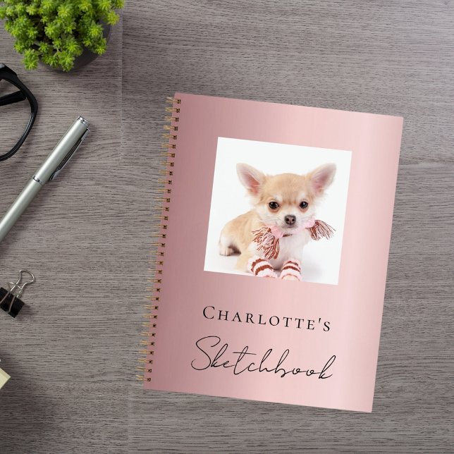 Carnet Sketbook chien animal photo rose (Créateur téléchargé)
