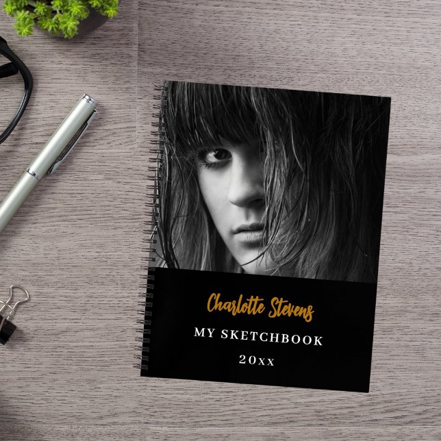 Carnet Sketbook photo noir blanc or (Créateur téléchargé)