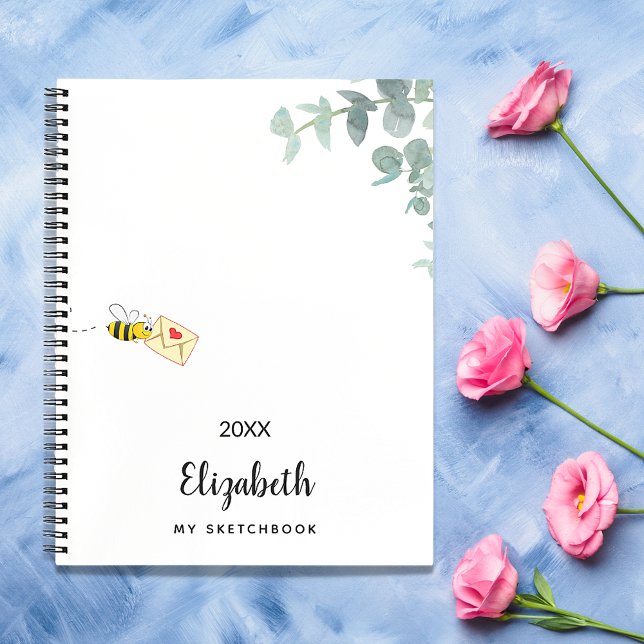 Carnet Sketchbook abeille eucalyptus monogramme mignon (Créateur téléchargé)