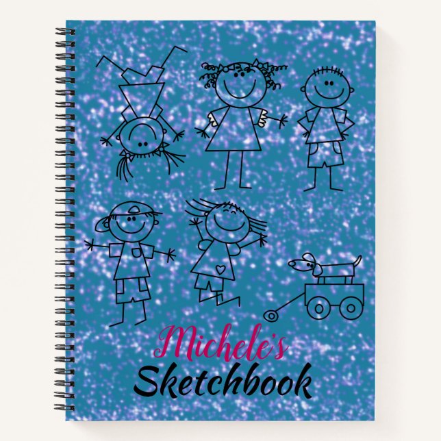 Carnet Sketchbook bleu pour enfants personnalisé (Devant)