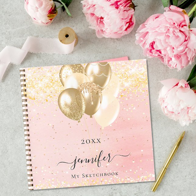 Carnet Sketchbook blush rose or nom scintille ballons (Créateur téléchargé)