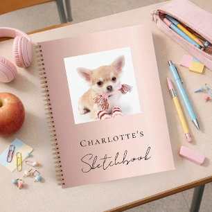 Carnet Sketchbook chien animal photo rose or