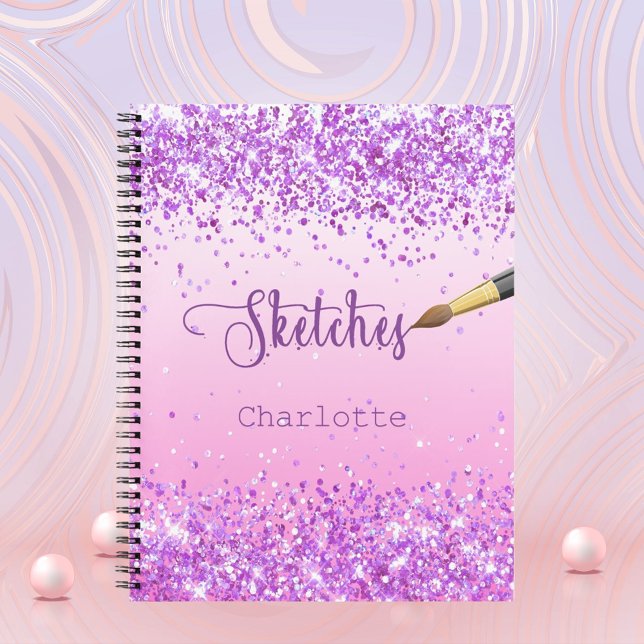 Carnet Sketchbook confetti rose violet nom peinture (Créateur téléchargé)