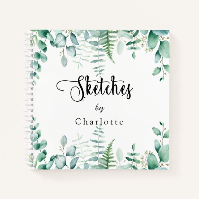 Carnet Sketchbook eucalyptus vert fougères de bois (Devant)