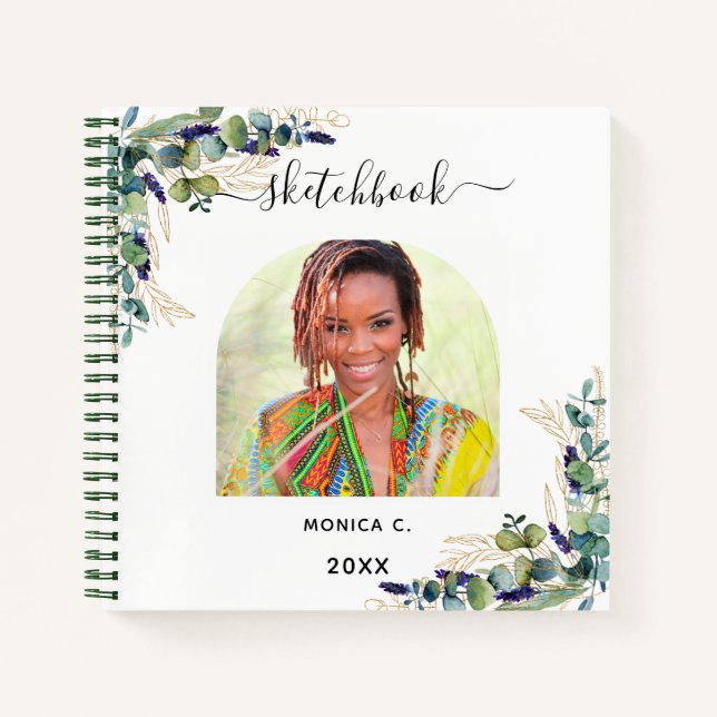 Carnet Sketchbook eucalyptus vert or photo (Devant)