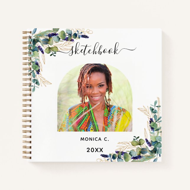 Carnet Sketchbook eucalyptus vert or photo (Devant)