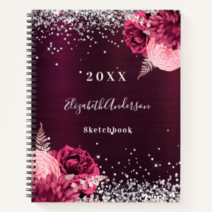 Carnet Sketchbook flor d'argent bordeaux