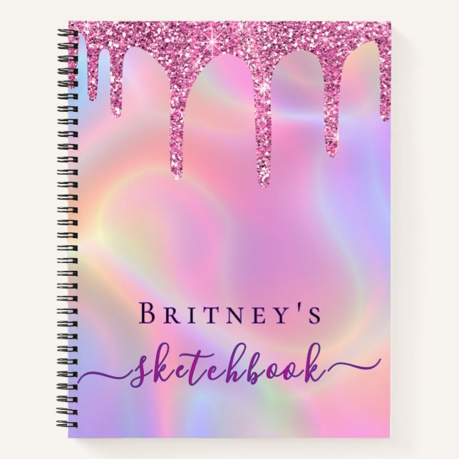 Carnet Sketchbook holographic pink drips girly  (Devant)