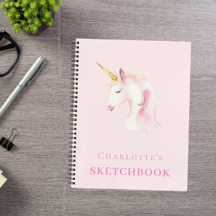Carnet Sketchbook licorne fille rose