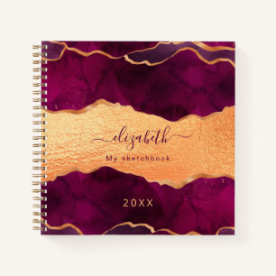 Carnet Sketchbook or marbre violet bordeaux