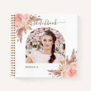 Carnet Sketchbook pampas herbe rose or floral photo