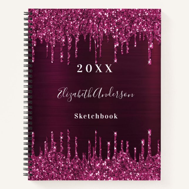 Carnet Sketchbook parties scintillant bordeaux nom goutte (Devant)