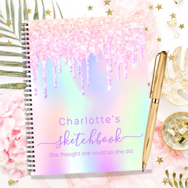 Carnet Sketchbook parties scintillant holographique rose  (Créateur téléchargé)
