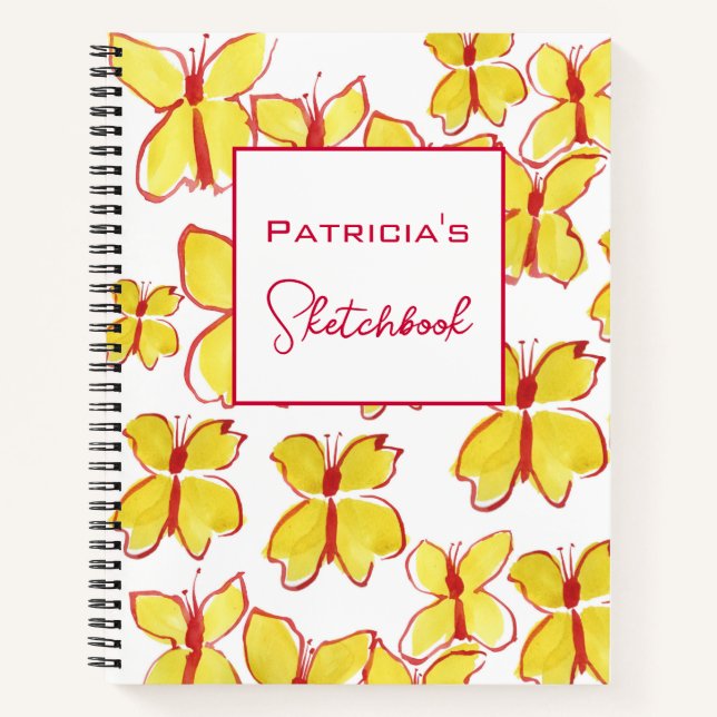 Carnet Sketchbook personnalisé de papillon jaune (Devant)