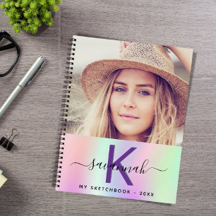 Carnet Sketchbook photo personnalisée holographique rose