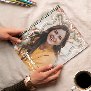 Carnet Sketchbook Photo personnalisée Retro Wavy Rainbow