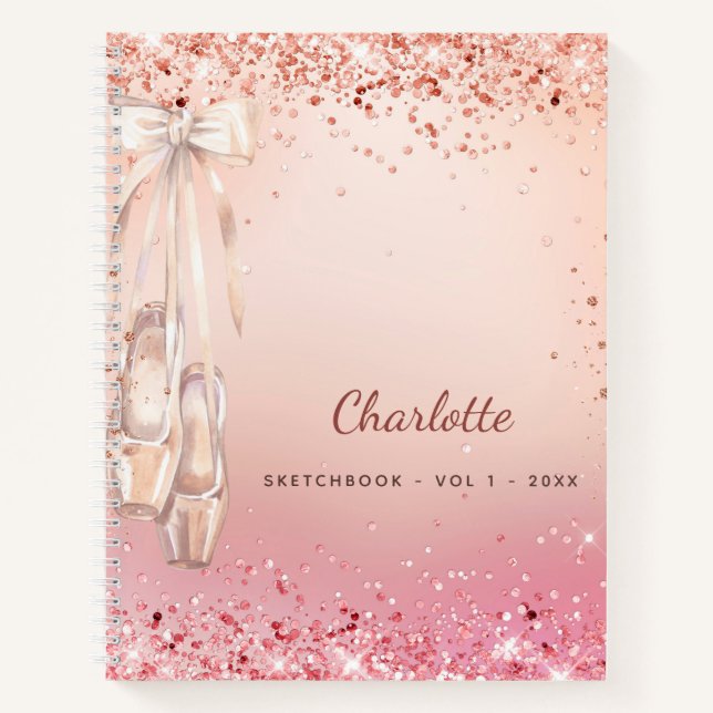 Carnet Sketchbook rose or rose parties scintillant danse  (Devant)