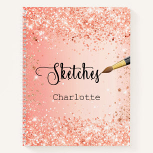 Carnet Sketchbook rose orange or parties scintillant nom