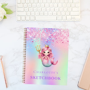 Carnet Sketchbook sirène princesse holographique rose