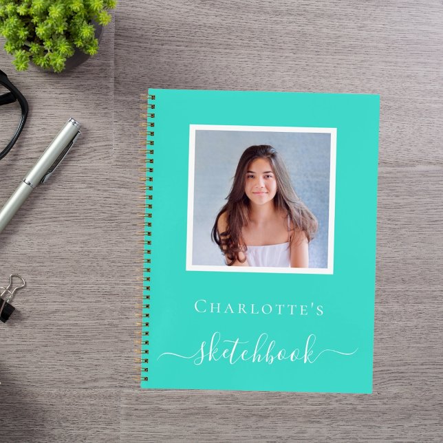 Carnet Sketchbook turquoise photo filles typographie (Créateur téléchargé)