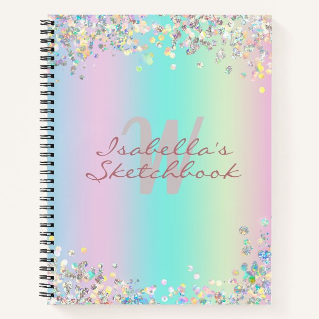 Carnet Sketchbook Unicorn Holographic Parties scintillant (Devant)
