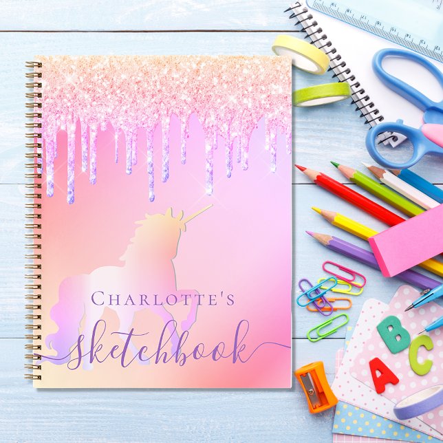 Carnet Sketchbook unicorn parties scintillant rose irides (Créateur téléchargé)