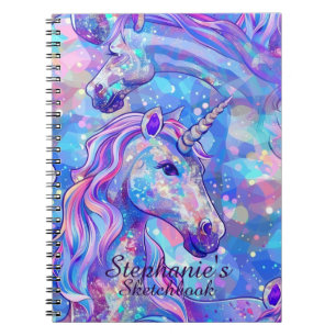 Carnet Sketchbook Unicorn Pink Blue Iridescn Nom