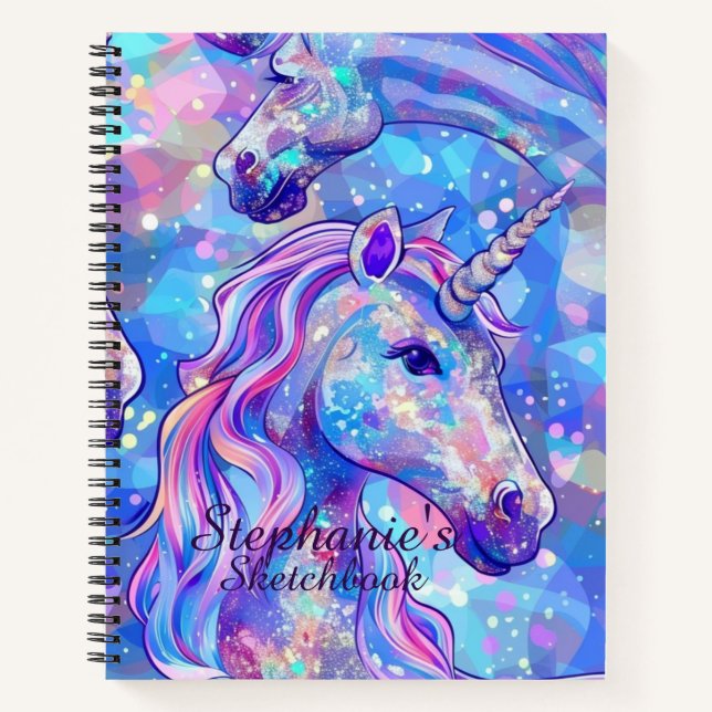 Carnet Sketchbook Unicorn Pink Blue Iridescn Nom (Devant)