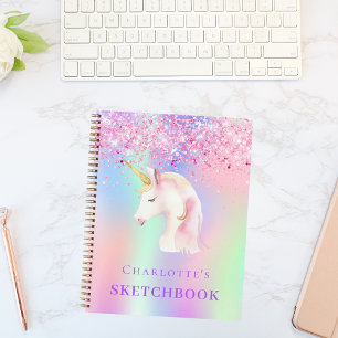 Carnet Sketchbook unicorn rose holographique