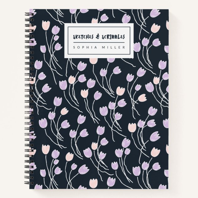Carnet Sketchy Tulips Hand Drawn Floral | Midnight Garden (Devant)