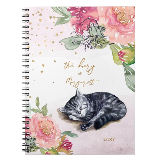 Carnet Sleepy Kitten Illustration Flower Diary Daily Girl (Devant)