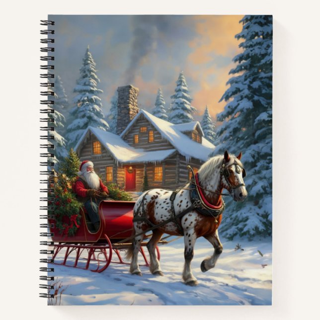 Carnet Sleigh Père Noël à cheval de Noël (Devant)