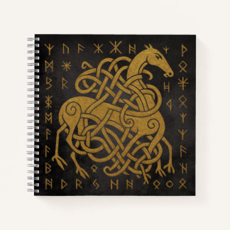 Carnet Sleipnir, Cheval doré nordique avec symbole de run