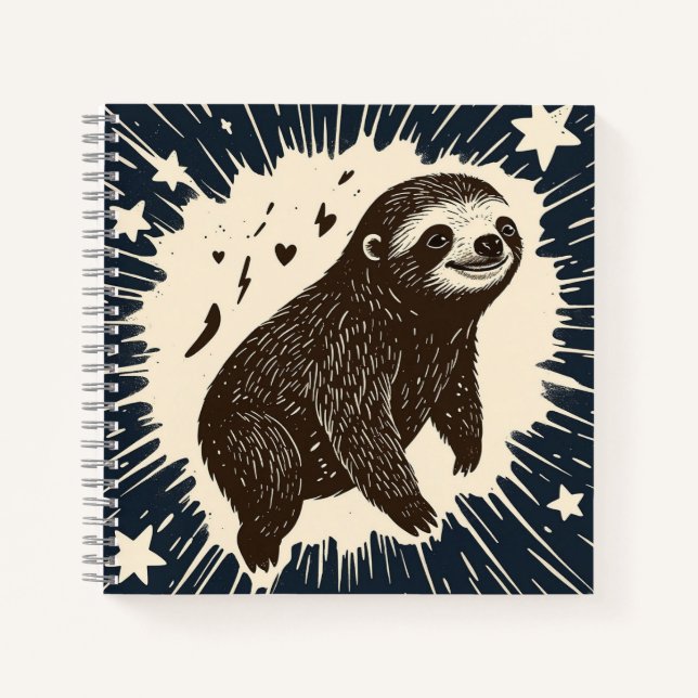 Carnet Sloth de rêve - Nuit étoilée dans Linocut Lines (Devant)