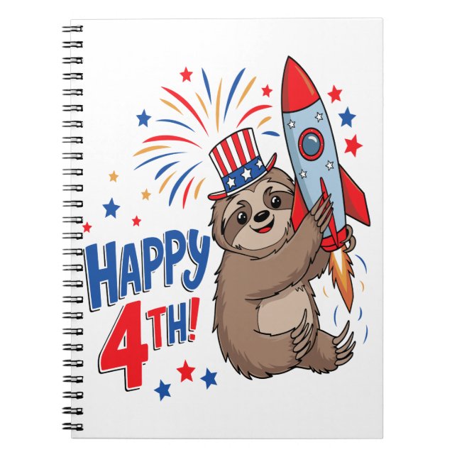 Carnet Sloth Happy 4th Rocket Fireworks USA (Devant)