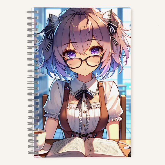 Carnet Smart Anime Girl in Library Reading Books (Recto)