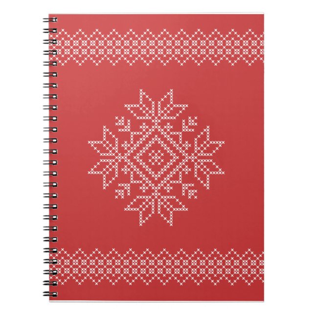 Carnet Snowflake croix couture rouge Noël vacances (Devant)