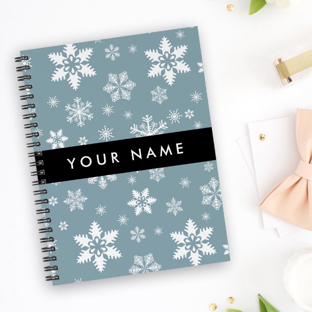 Carnet Snowflakes blanc, Grey, Votre nom, Personnaliser (Créateur téléchargé)