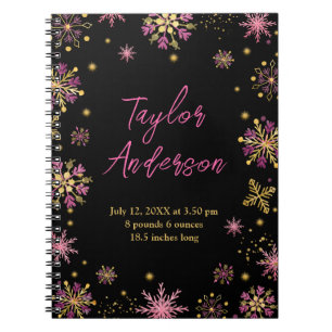 Carnet Snowflakes Gold et rose Statistiques de naissance 