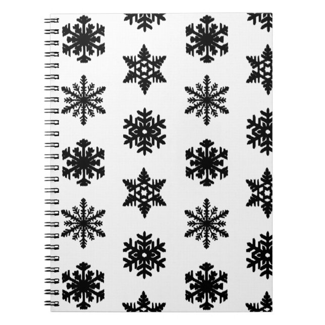Carnet Snowflakes Ikat - Blanc et noir (Devant)