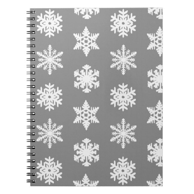 Carnet Snowflakes Ikat - Gris de charbon et blanc (Devant)