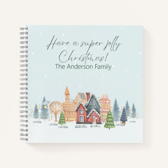 Carnet Snowy Christmas Village Watercolor Scene (Devant)