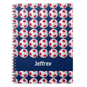 Carnet Soccer rouge, blanc et bleu Spiral personnalisé
