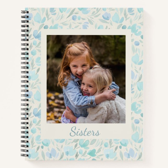 Carnet Soeurs Photo Personnalisées Bleu Floral (Devant)