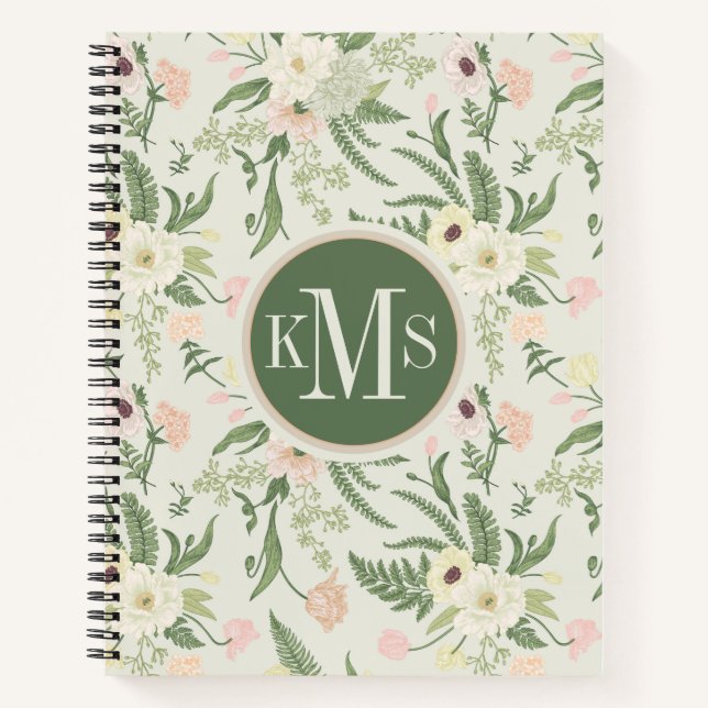 Carnet Soft Mint Green Garden Motif (Devant)