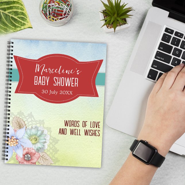 Carnet Soft Pastels Aquarelle Baby shower à fleurs (Créateur téléchargé)
