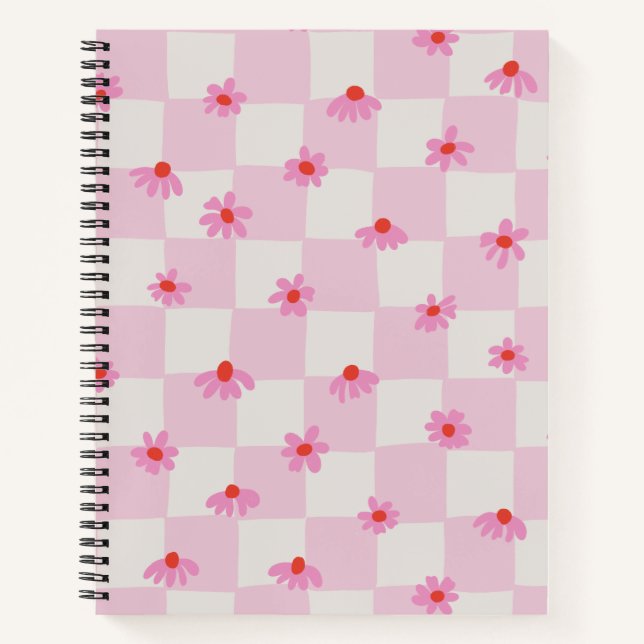 Carnet Soft Pink Daisy Checkerboard Floral Pattern (Devant)