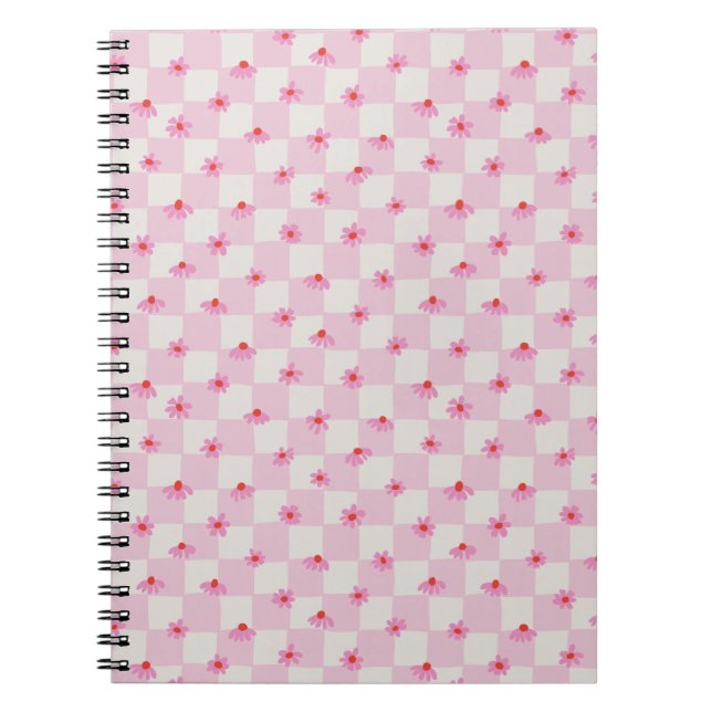 Carnet Soft Pink Daisy Checkerboard Floral Pattern (Devant)